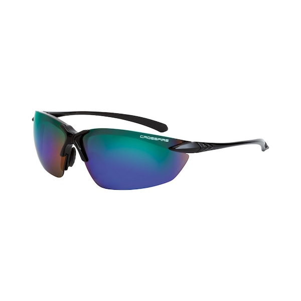 Crossfire Polarized Safety Glasses, Wraparound Emerald Mirror Polycarbonate Lens, Scratch-Resistant,  - 9610