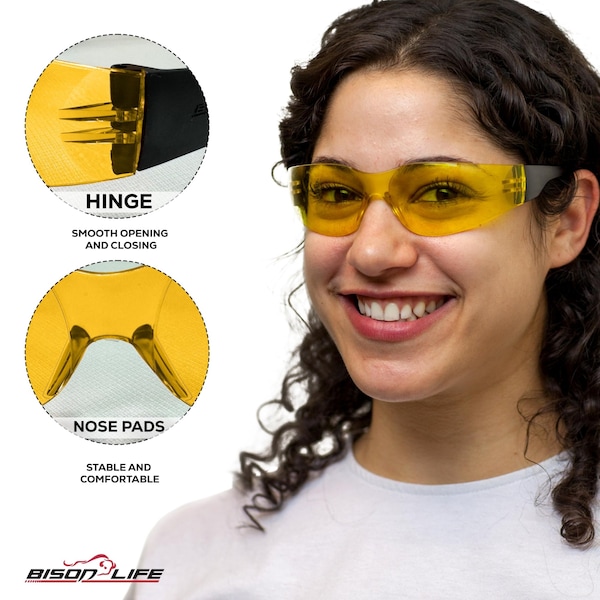 Bison Life Keystone, Safety Glasses Anti-Scratch, Assorted: Green, Pink, Blue, Gray, Yellow, Black Lens, 12 PK - BL-KSSG1-CLBT-ADP-12