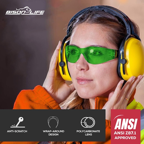 Bison Life Keystone, Safety Glasses Anti-Scratch, Assorted: Green, Pink, Blue, Gray, Yellow, Black Lens, 12 PK - BL-KSSG1-CLBT-ADP-12