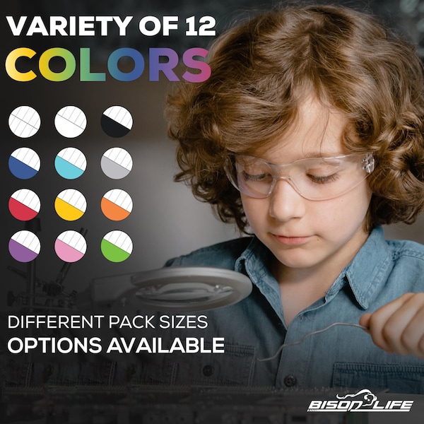 Bison Life Crystal Kids, Kids Safety Glasses Assorted Lens, 12 PK - BLSH-ESCRK-CLLCT-SGAK-12