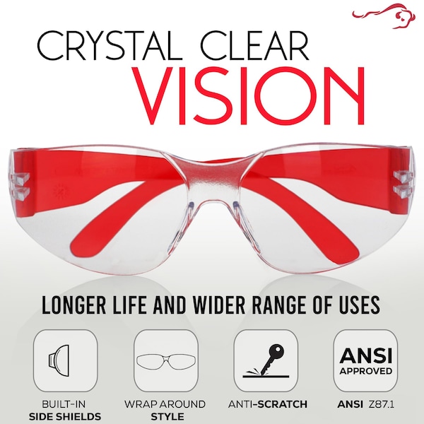 Bison Life Crystal Kids, Kids Safety Glasses Assorted Lens, 12 PK - BLSH-ESCRK-CLLCT-SGAK-12