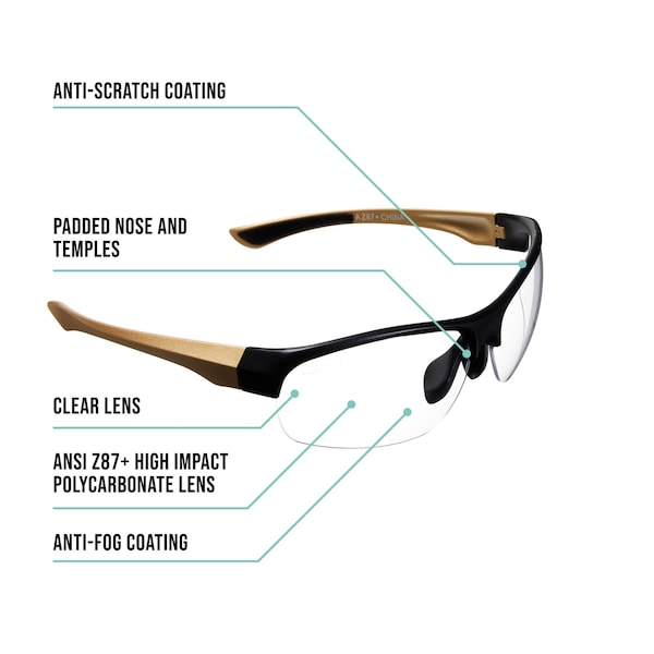 Girls With Guns Devotee Protective Shooting Safety Glasses, Clear Lenses, ANSI Z87+ & CE Rated, Gold/Brown - 2371