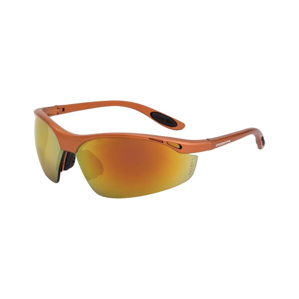 Crossfire Safety Glasses, Wraparound Red Mirror Polycarbonate Lens, Scratch-Resistant,  - 119