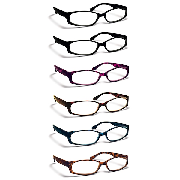 Boost Eyewear Reading Glasses, Modern Fashion Frames, Spring Loaded Hinges, Assorted, 6PK - 30175