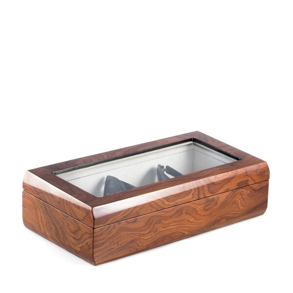 Super Smooth International Lacquered Burl Wood Multi Eyeglass Case with Glass Top & Velour Lined - Brown - SU2537243