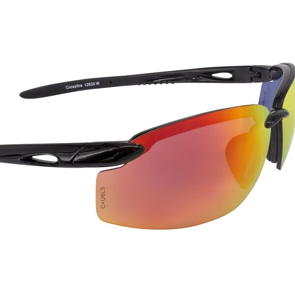 Crossfire Safety Glasses, Wraparound Fire Mirror Polycarbonate Lens, Scratch-Resistant,  - 12620 W