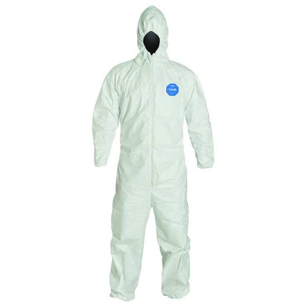 Dupont Tyvek 400 Hooded Disposable Coveralls, Zipper, Elastic Wrist, Elastic Ankle, White, XL, 25 Pack - TY127SWHXL002500