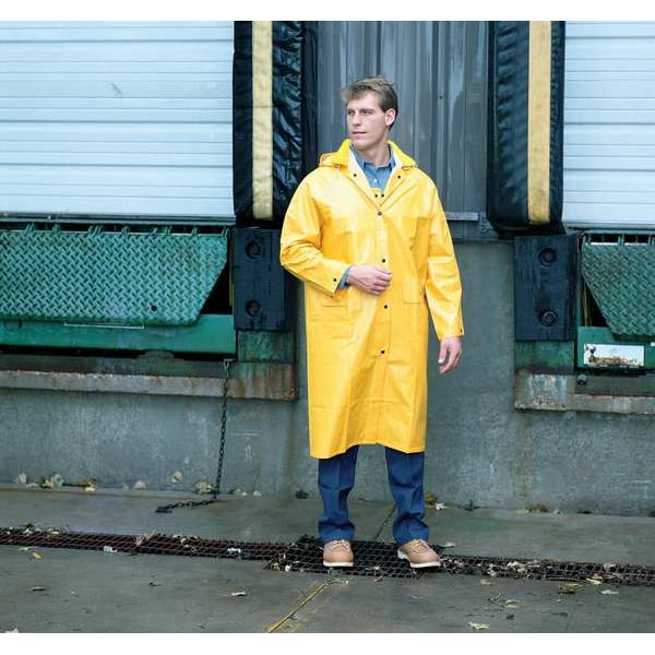 Mcr Safety Classic Raincoat with Detachable Hood, PVC/Polyester, .35mm, Waterproof, 48 in L, Yellow, Large - 200CL