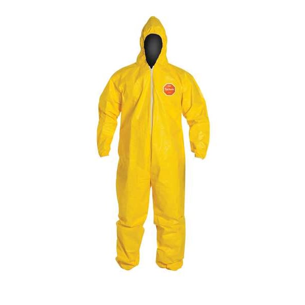 Dupont Tychem 2000 Hooded Chemical Resistant Coverall, 10 mil, Serged Seam, Yellow, 2XL, 12 Pack - QC127SYL2X001200