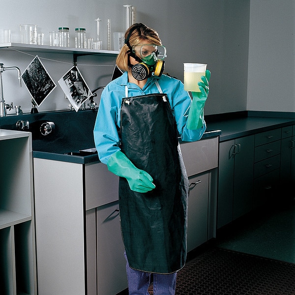 Ansell AlphaTec Bib Apron, Nitrile, 19 mil Thick, Shin Length, Loop Strap Neck Closure, Waist Tie, Yellow - 56-510