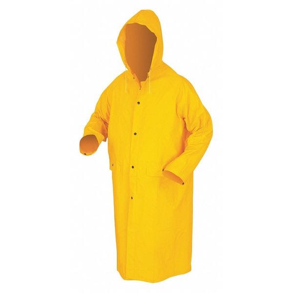 Mcr Safety Classic Raincoat with Detachable Hood, PVC/Polyester, .35mm, Waterproof, 49 in L, Yellow, XL - 200CXL