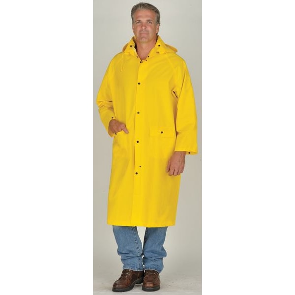 Mcr Safety Classic Raincoat with Detachable Hood, PVC/Polyester, .35mm, Waterproof, 49 in L, Yellow, XL - 200CXL