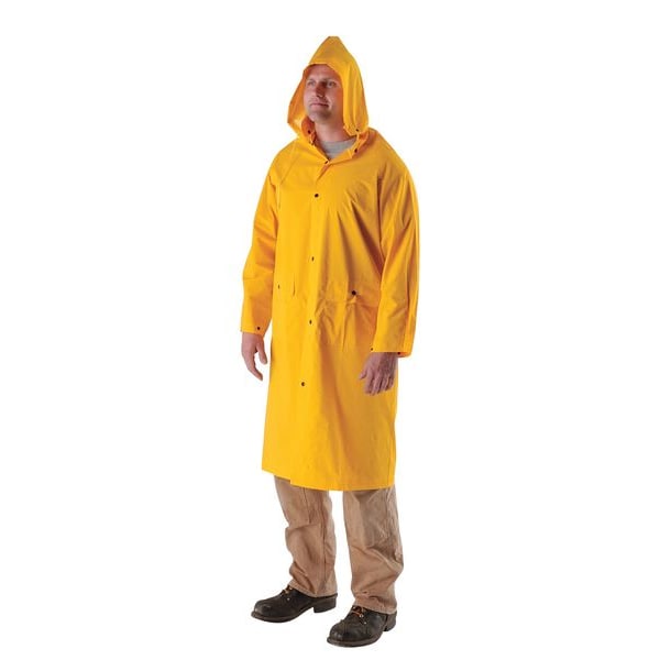 Mcr Safety Rain Jacket, Detachable Hood, PVC, Snap Closure, .35 mil Thickness, 49 in Length, Yellow, L - 230CL