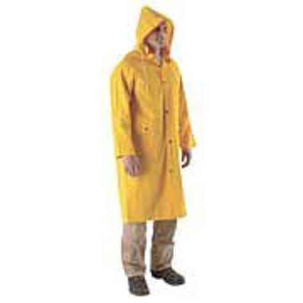 Mcr Safety Rain Jacket, Detachable Hood, PVC, Snap Closure, .35 mil Thickness, 49 in Length, Yellow, L - 230CL