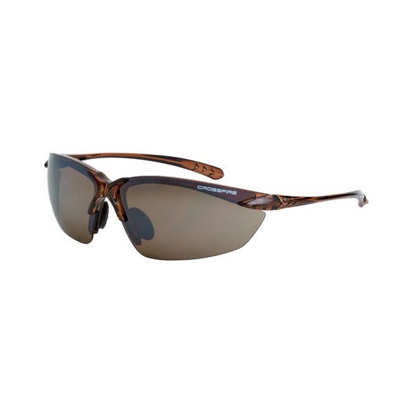 Crossfire Polarized Safety Glasses, Wraparound Brown Mirror Polycarbonate Lens, Scratch-Resistant,  - 9117