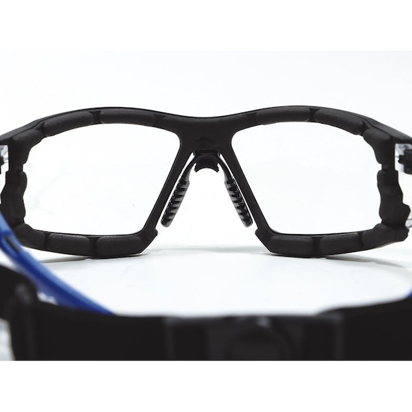 Ge Safety Glasses, Clear Anti-Fog &  Anti-Scratch Lens, Polycarbonate, Black/Blue - GE105CAF