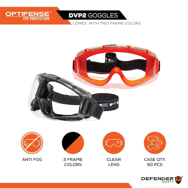 Defender Safety Ski Style Goggle, Clear Lens, One Size Fits Most, 1 PR - OF-DVP2-05