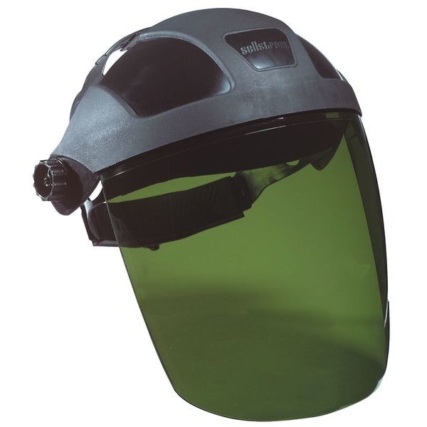 Sellstrom Ratchet Face Shield Assembly, Green Visor, Polycarbonate, Ratchet Suspension, Uncoated Lens, Black - S32030