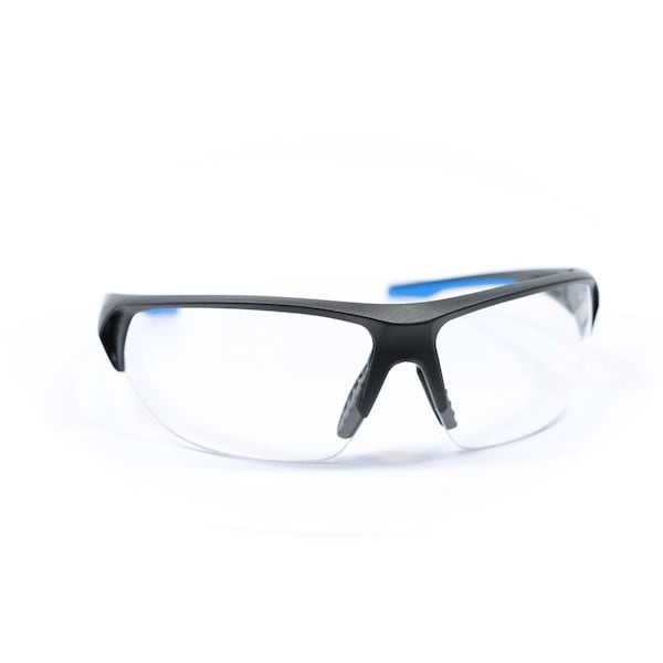 Ge Safety Glasses, Clear Anti-Scratch Lens, Polycarbonate, Black/Blue - GE106C