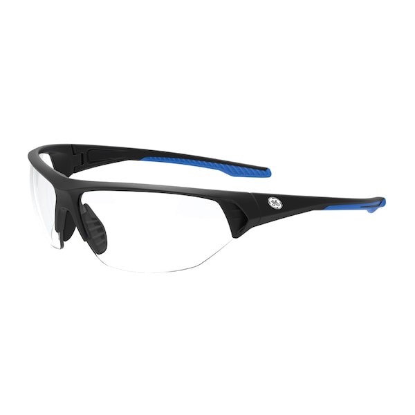 Ge Safety Glasses, Clear Anti-Scratch Lens, Polycarbonate, Black/Blue - GE106C