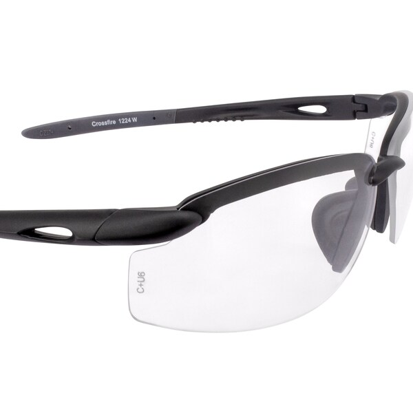 Crossfire Safety Glasses, Wraparound Clear Polycarbonate Lens, Scratch-Resistant,  - 1224 W