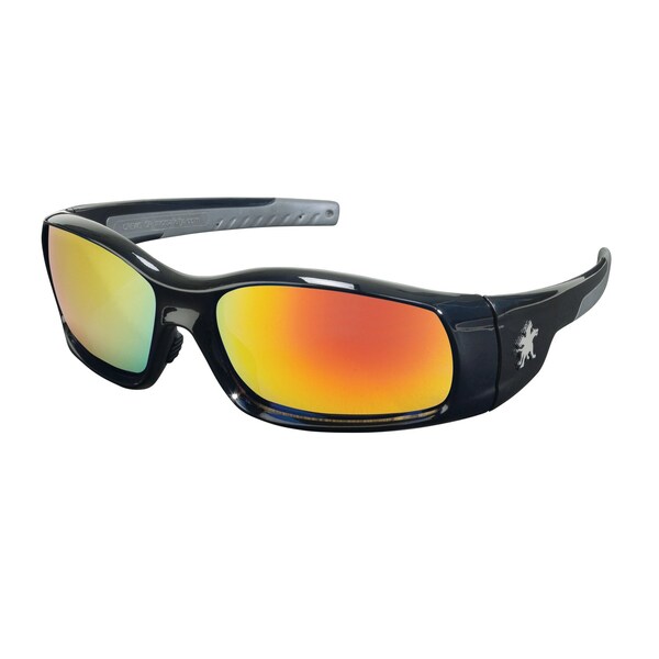 Mcr Safety Glasses, Swagger SR1 Black Frame, Fire Mirror, 12PK - SR11R