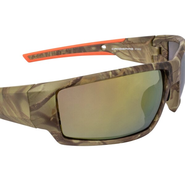 Crossfire Safety Glasses, Wraparound Gold Mirror Polycarbonate Lens, Scratch-Resistant,  - 411432