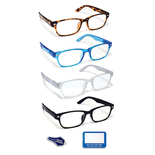 Boost Eyewear Blue Light Blocking Reading Glasses, Antiglare Lenses, Traditional Frames, 4PK - 20000