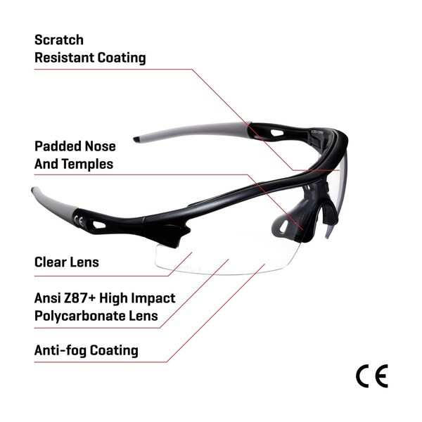 Allen Co Aspect Shooting Safety Glasses, Clear Lenses, ANSI Z87.1+ & CE Rated - 2380