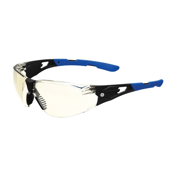 Ge Safety Glasses, Mirror, I/O Anti-Fog &  Anti-Scratch Lens, Polycarbonate, Black/Blue - GE205MAF