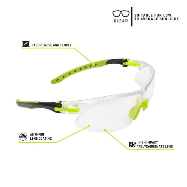 Ultrx Keen Safety Glasses, Youth, Lime Green - 4140