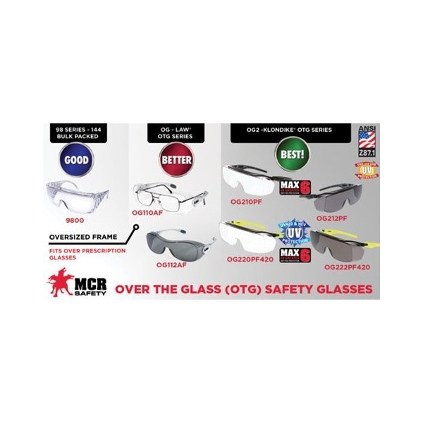 Mcr Safety Klondike OTG, Safety Glasses Anti-Fog &  Anti-Scratch, Clear Lens, Half-Frame, OTG - OG220PF420