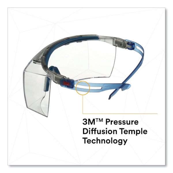 3M SecureFit Protective Eyewear, 3700 OTG Series, Blue Plastic Frame, Clean Polycarbonate Lens - 7100203198
