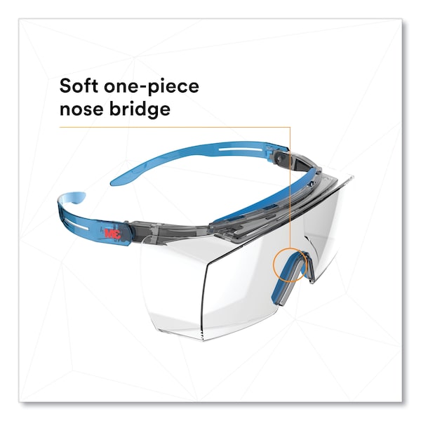 3M SecureFit Protective Eyewear, 3700 OTG Series, Blue Plastic Frame, Clean Polycarbonate Lens - 7100203198