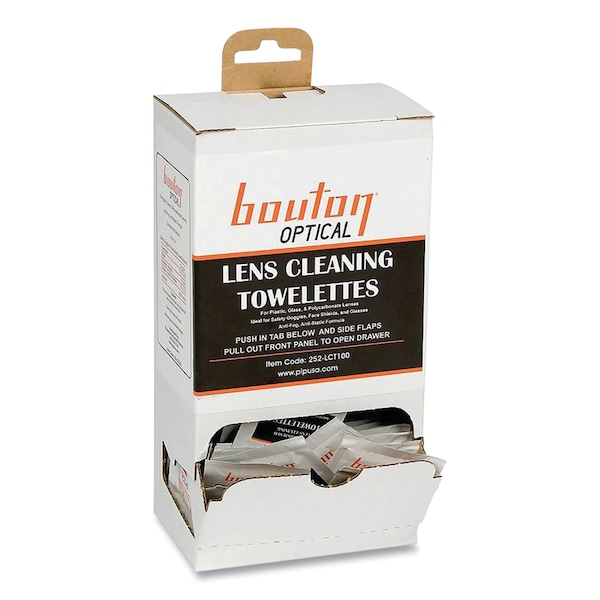Bouton Optical Optical Lens Cleaning Towelettes, Individually Wrapped in Dispenser Box, 100PK - 252-LCT100