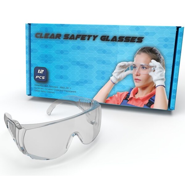 Sirius Protective Products OTG Safety Glasses, Over Eyeglasses, Anti-Fog & Scratch Resistant, Impact & Scratch Resistant, 12PK - PC2SG1