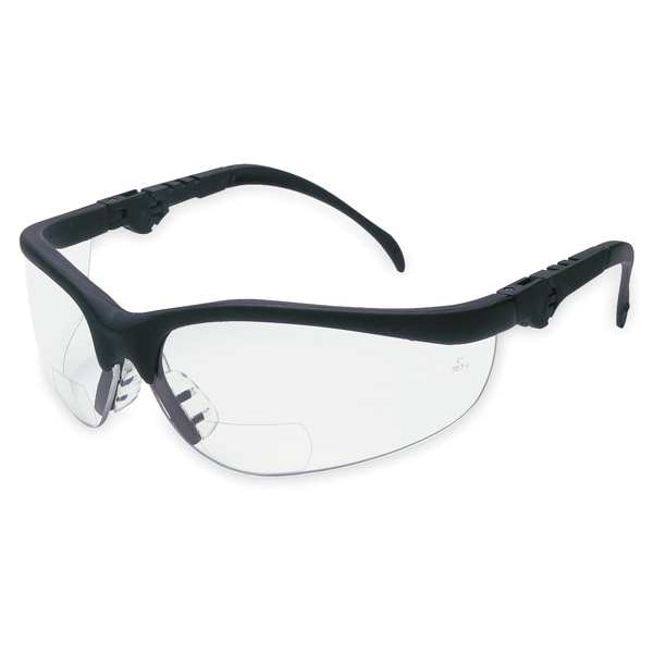 Mcr Safety Better Bifocal Safety Reading Glasses, Black Wraparound Frame, +2.00 Diopter, Clear Lens, M - 9P844