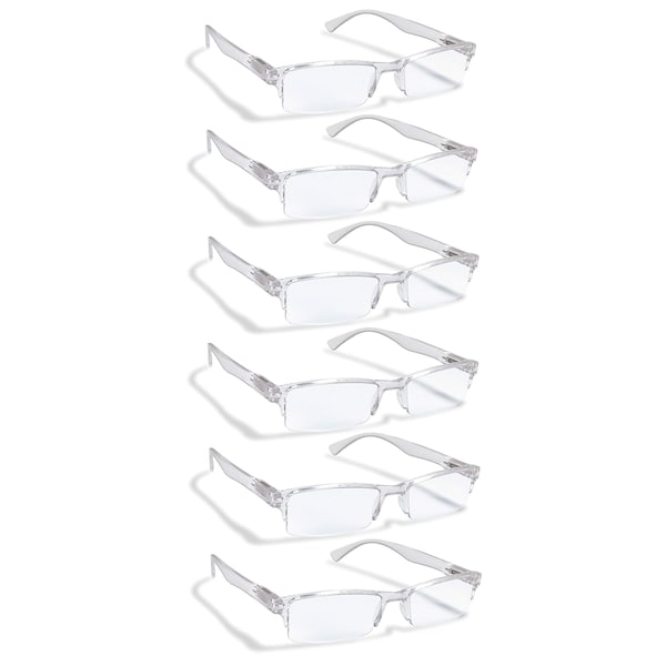 Boost Eyewear Reading Glasses, Clear Half Rim Frame, Comfort Spring Loaded Hinges, 6PK - 28125