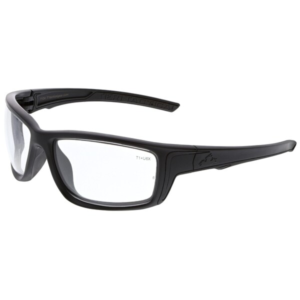 Mcr Safety Glasses, TIER1 T124 MATTE BLACK, CLEAR MAX6, 12PK - T12410P