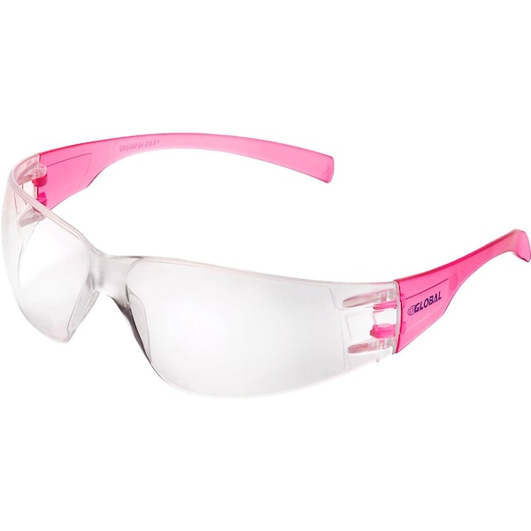Global Industrial Frameless Petite Safety Glasses, Scratch Resistant, Clear Lens, Pink Frame - 708401PK