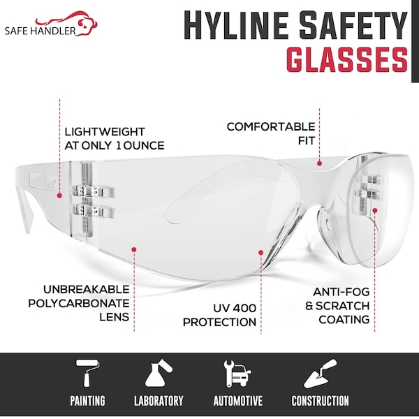Bison Life Hyline-Clear, Safety Glasses Anti-Fog &  Anti-Scratch, Clear Lens, Wraparound - SH-HYSG-CLLCLT-MS10-1