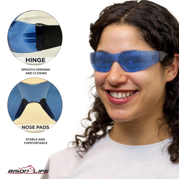 Bison Life Keystone, Safety Glasses Anti-Scratch, Blue & Black Lens, 12 PK - BL-KSSG1-CLBT-BLBK-12