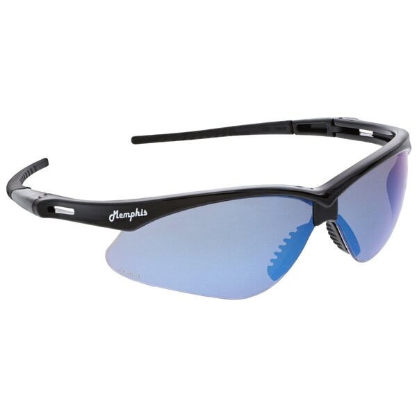 Mcr Safety Glasses, Memphis MP1 Black Frame, Blue Mirror, 12PK - MP118