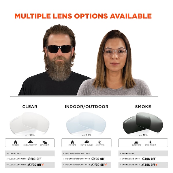 Ergodyne Safety Glasses, Clear Anti-Fog Lens, Matte Black Frame - VALI-AFAS