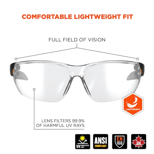 Ergodyne Safety Glasses, Clear Anti-Fog Lens, Matte Black Frame - VALI-AFAS