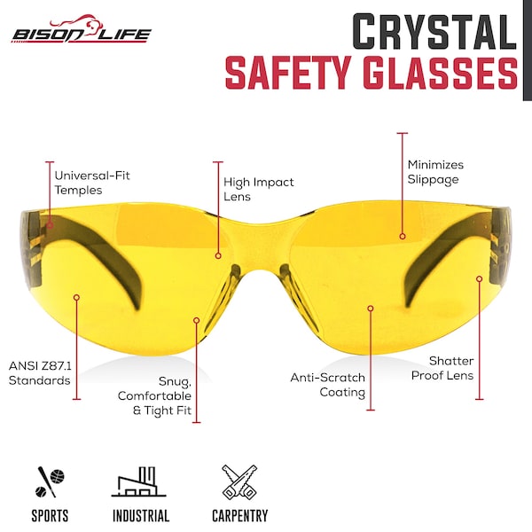 Safe Handler Yellow Anti-Scratch Lens, Polycarbonate, Black - BLSH-ESCR-CLBT-SG4Y-12