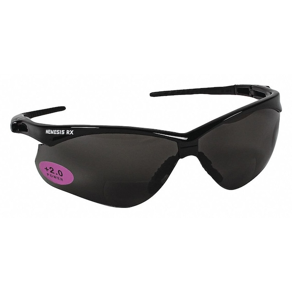 Kleenguard Nemesis Readers Prescription Safety Sunglasses, Diopter: +2.00, Black Frame, Smoke Gray Lens - 22518