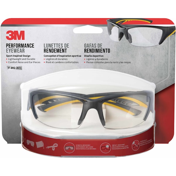 3M 3M Anti-Fog Modern/Sleek Impact-Resistant Safety Glasses Clear Lens Gray/Yellow Frame 1 pc - 90212-HZ4