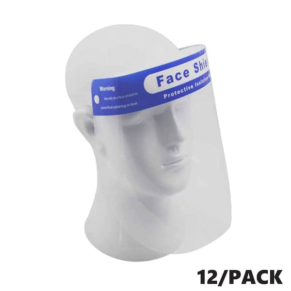 Interstate Safety Safety Face Shield, Lightweight Transparent Shield with Strecthy Elastic Band, PK 12 - 40253-12PK