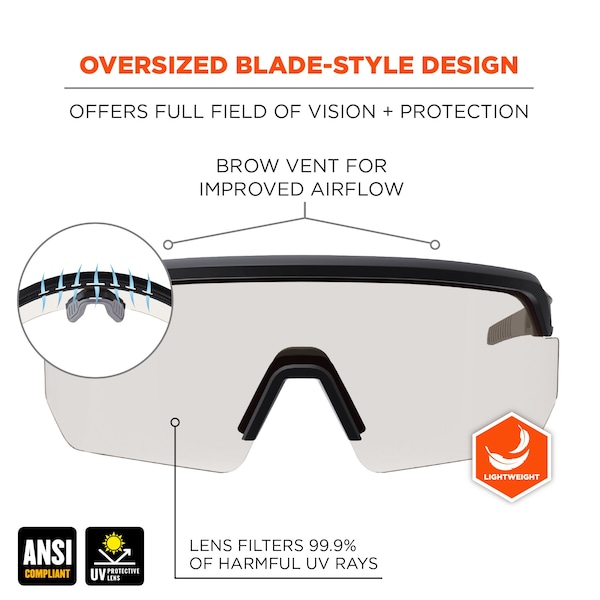 Ergodyne Safety Sunglasses, Indoor/Outdoor Matte Black Frame - AEGIR-IO